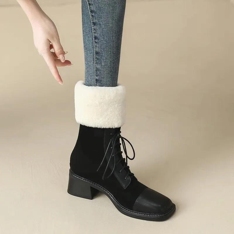 Fashion Women Soft Leather Snow Boots Non Slip Thick Plush Faux Suede Fur Boots Winter Warm Cotton Padded Platform Ankle Botas Mujer24