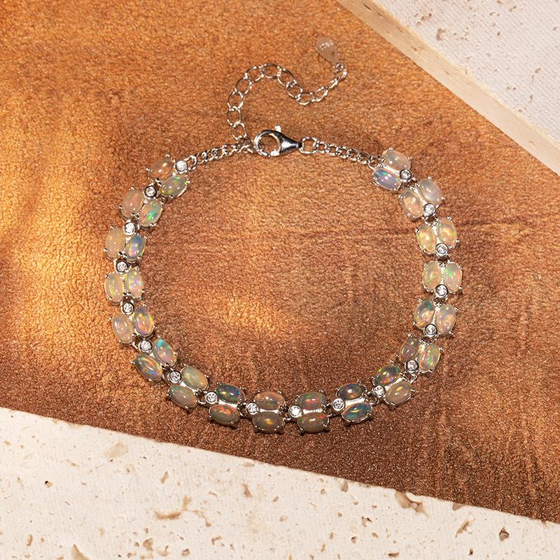 S925 Sterling Silver Color Treasure Jewelry Natural Opal Bracelet Women'S Xiaohongshu Earrings