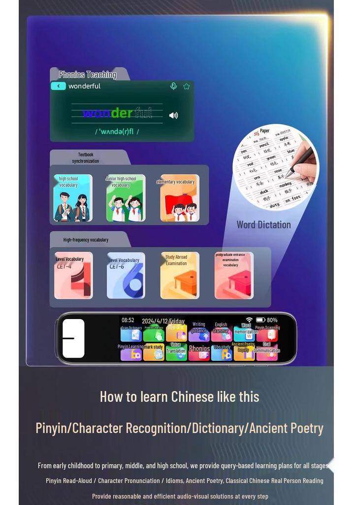 Step-by-Step Reading Pen: English-Chinese Smart Translator & Dictionary for Students
