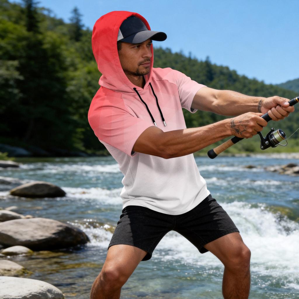 Men's Short Sleeve Hoodie UPF50+ Sun Protection Casual Sports Fishing Outdoor Lightweight Breathable Quick Dry Sweatshirt
