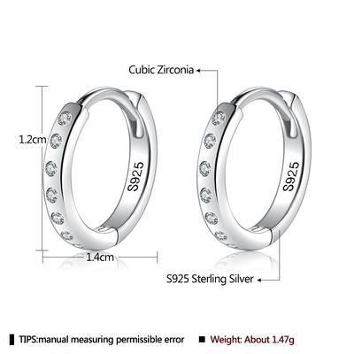 Hoop Earrings For Women Real 925 Sterling Silver Minimalist Zirconia Simple Circle Earring Anniversary Fine Jewelry Accessories