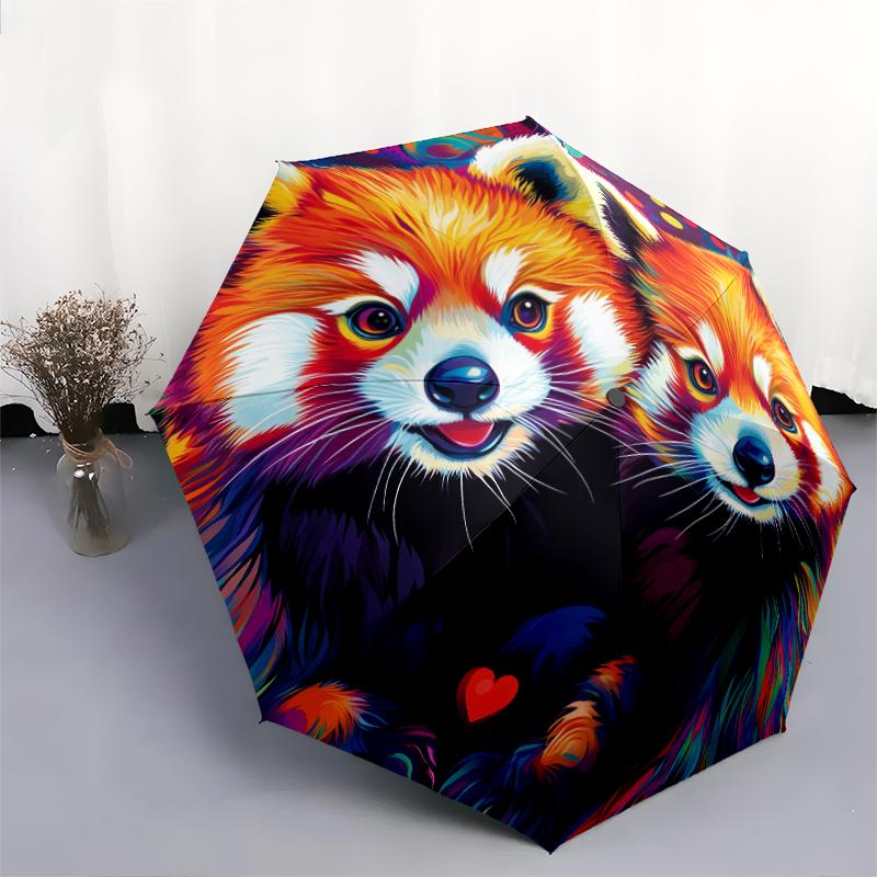 Two Red Pandas Pattern, Automatic Folding Umbrella, Portable and Foldable Design, 8 Ribs, a Christmas or Birthday Gift.