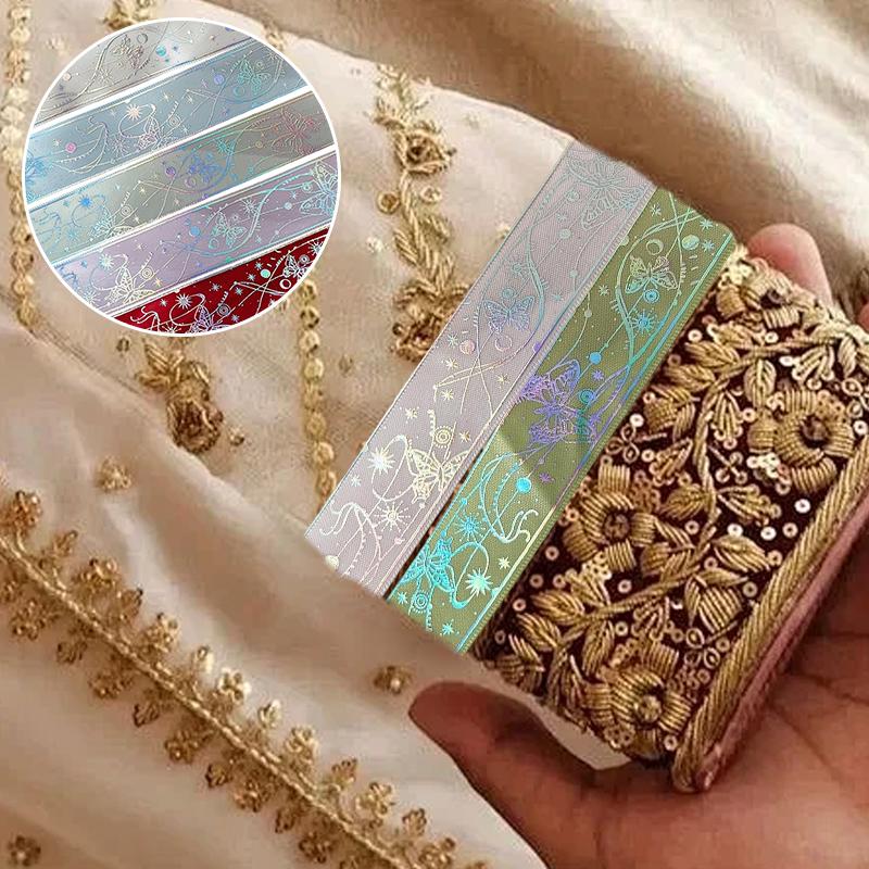 1 Roll DIY Hot Stamping Material Printed Pattern Butterfly Ribbon Creative Hot Stamped Ribbon Lace Accessories 2.5x450cm