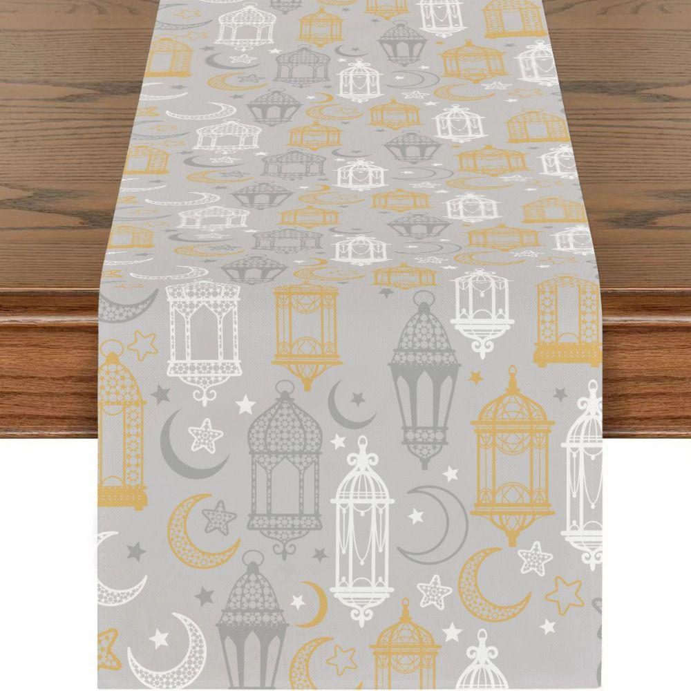 Vintage Ramadan Table Runner Washable Watercolor Flowers Eid Mubarak Table Runner Elegant Floral Floral Crescent Moon