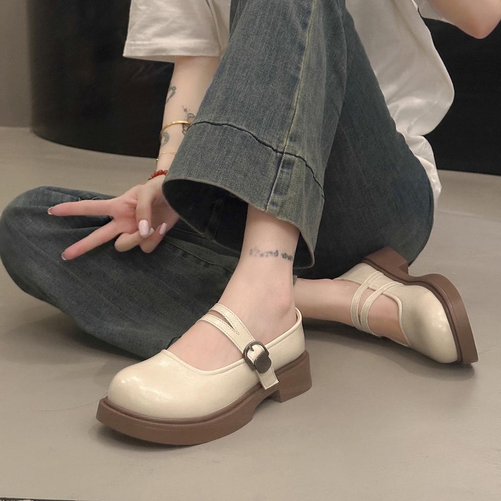 Fashion Mary Jane women's shoes new summer retro round head flat-soled leather shoes with skirts versatile gentle single shoes