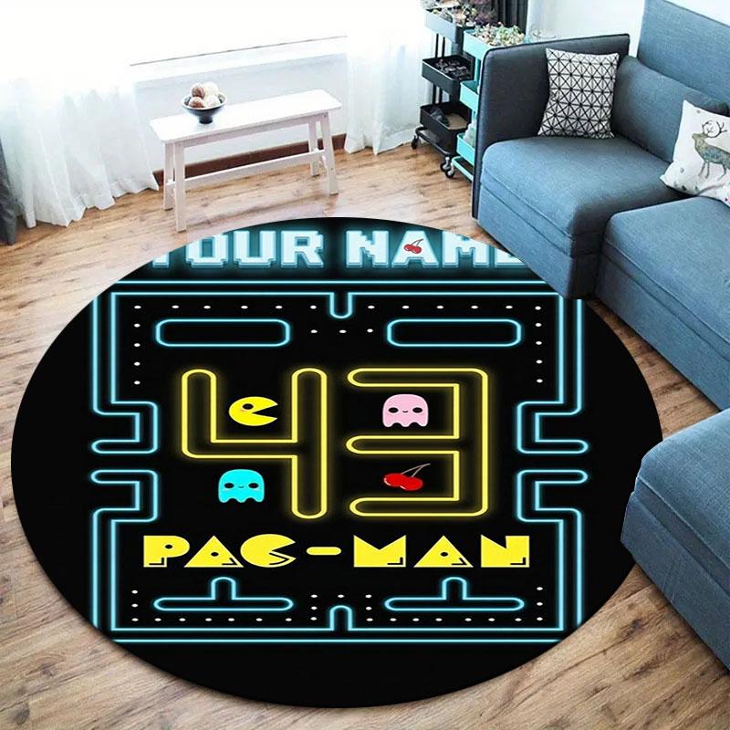 Pac-Man Custom Name Round Area Rug,Carpet Rug for Living Room Bedroom Sofa Playroom Decor,Non-slip Floor Mat