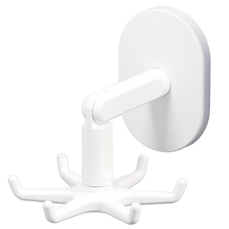 360 Degree Rotating Adhesive Wall Hook Rack With 4 Hanging Hooks Drill Free For Kitchen Bathroom Storage