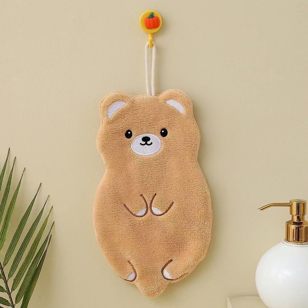 2Pcs Cartoon Hand Towel Handkerchief Kitchen Rag Coral Water Absorption Quick Drying Household Hanging Towel Children Thickened