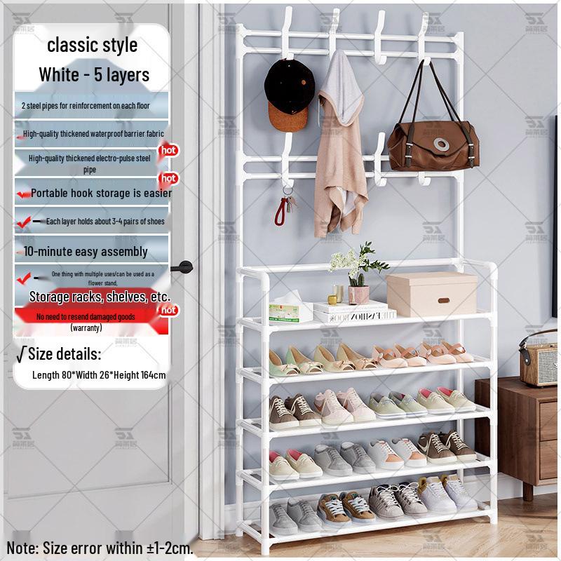 Multi-layer Dustproof Shoe & Hat Rack with Integrated Coat Rack for Indoor Use