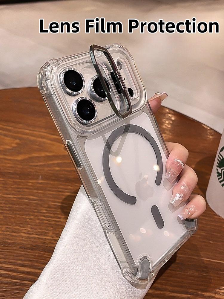Étui de téléphone magnétique de luxe pour iPhone 11 12 13 14 15 16 17 Pro Max Plus Air Magsafe Protection d'objectif en verre Support Étuis Arrière Housse