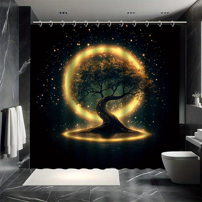 Halo Tree Shower Curtain Set, Beautiful Landscape, 12 Hooks, Water-Resistant Polyester, Bathtub Partition, Modern Bath Decor