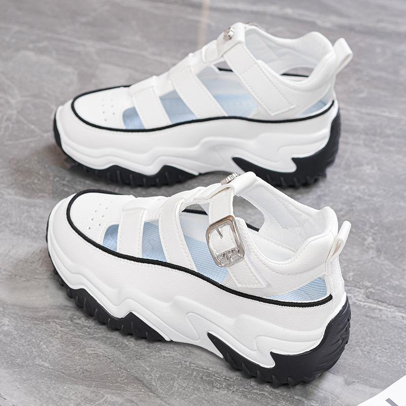 Platform dad shoes sandals 2025 summer new hollow inner height increase casual shoes muffin small Roman sandals
