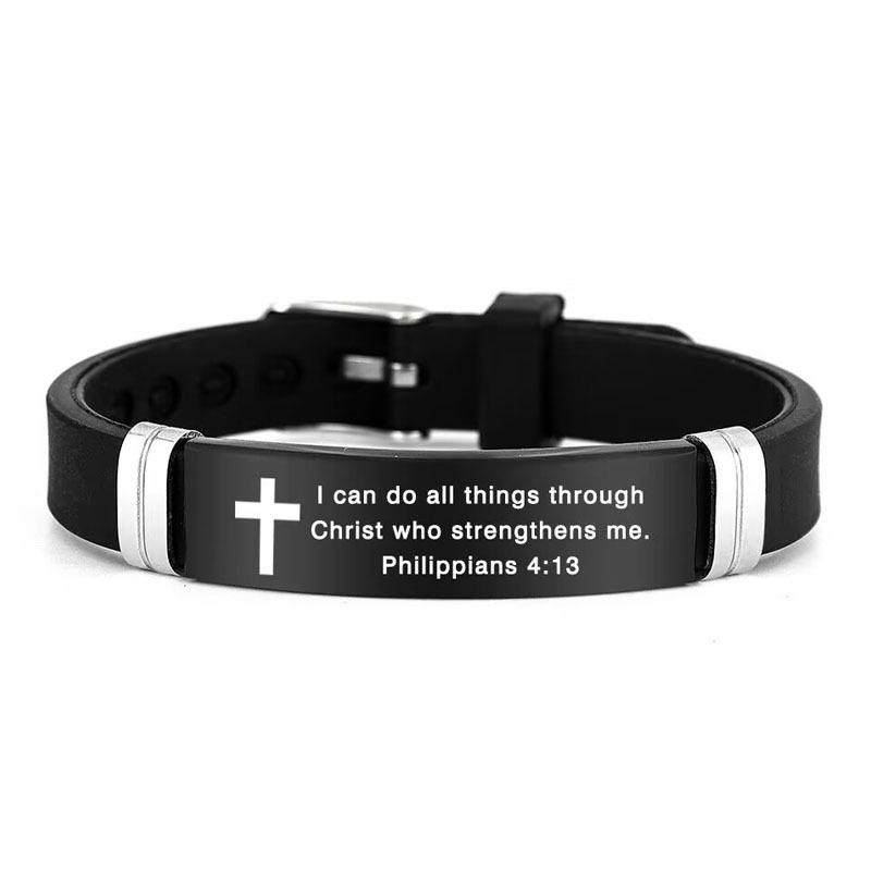 

Stainless Steel and Silicone Cross-Border Sports Bracelet with Engraved Gift Pattern