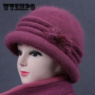 Chapéu Feminino Inverno Idoso Pele De Coelho Tricotado Quente Lã Tigela Chapéu Grosso Algodão Chapéu Top