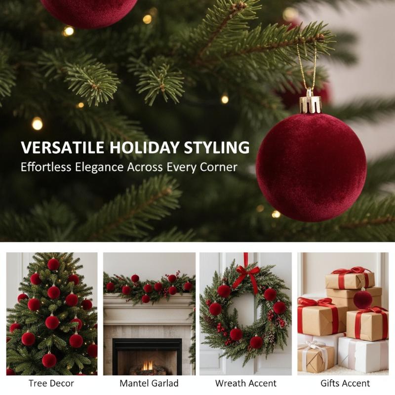 6/10/12/15/20Pcs Burgundy Velvet Christmas Balls Durable Plastic Hangings For Halloween Thanksgiving Festive Tree Decor