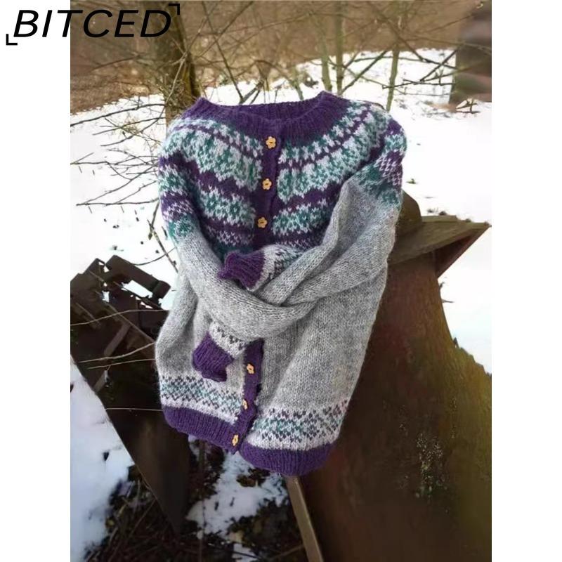 BITCED Women's Cardigan Sweater - Color-Blocked Oversized Knit Top