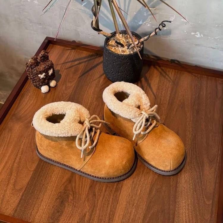 Korean version of Boken shoes suede inner height increase snow boots 2025 winter velvet bread boots fluffy warm cotton shoes short boots