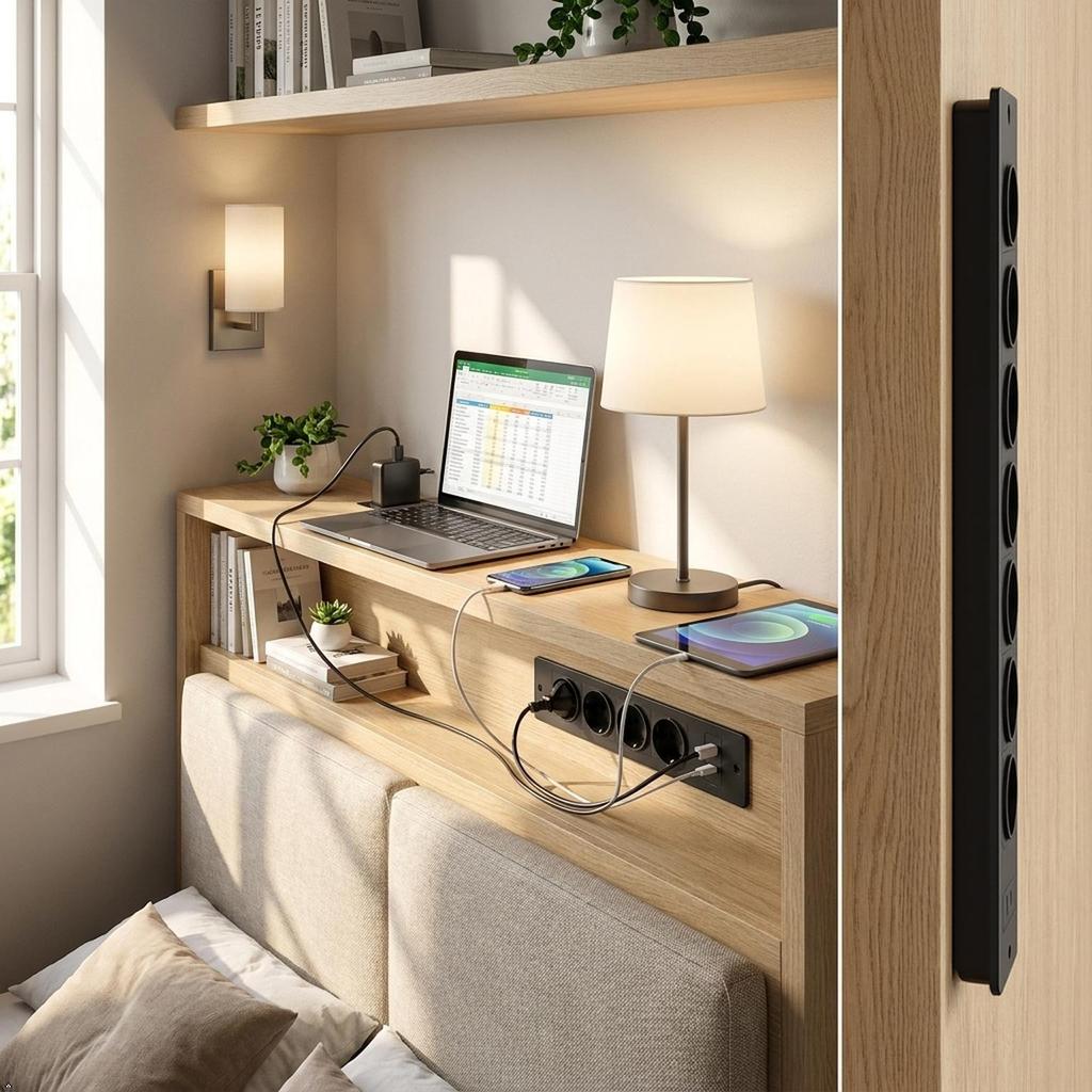 פס חשמל שקוע 4 שקעי AC עם USB A USB C, שקע חשמל מובנה לשולחן עבודה בהתקנה שטוחה עם כבל מאריך