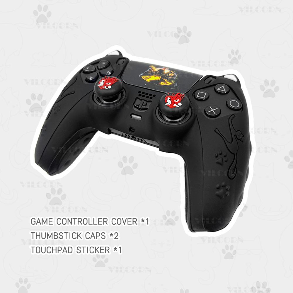 Silikonhülle Set für PS5 Controller Rutschfest Staubdicht Schutzhülle Abdeckung mit Daumengriffkappen Controller Skin Katzenpfote Aufkleber