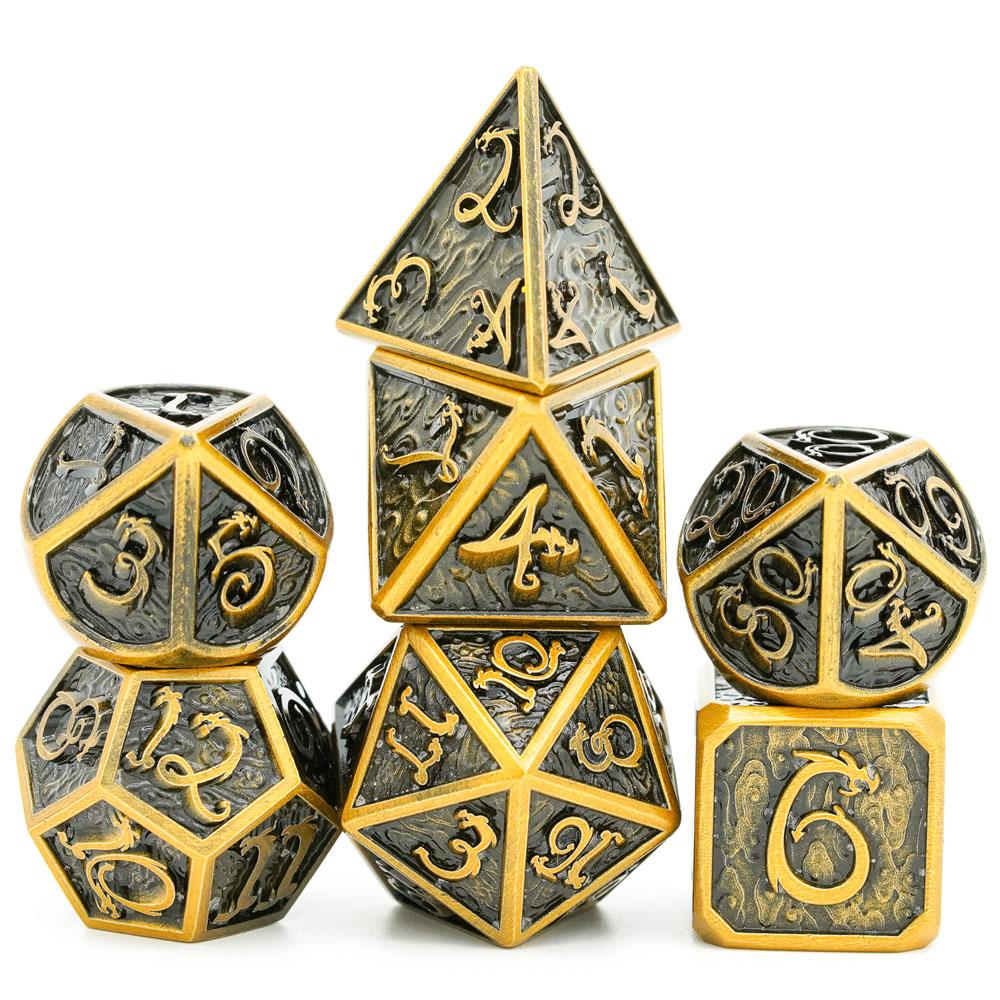 Cusdie Dragon Font DND Dice Metal, Auspicious Cloud, 7Pcs Polyhedral Dice Set, for D&D Role Playing Game Pathfinder Board Games