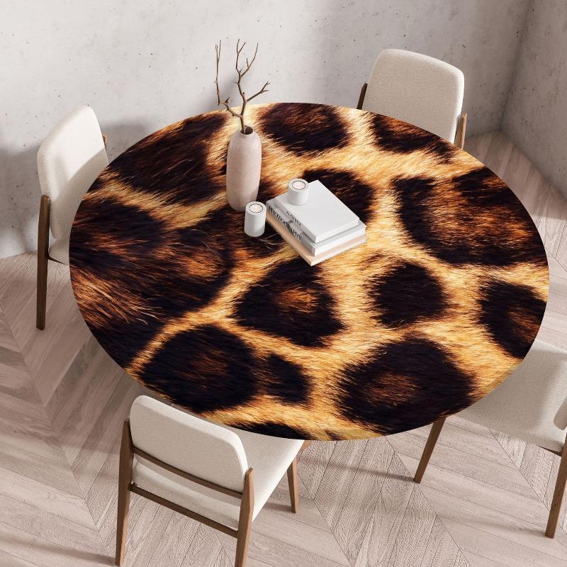 Creative Animal Fur Texture Patten Round Table Cover Fitted Vinyl Tablecloth Elastic Edged Waterproof Dining Table Cloth