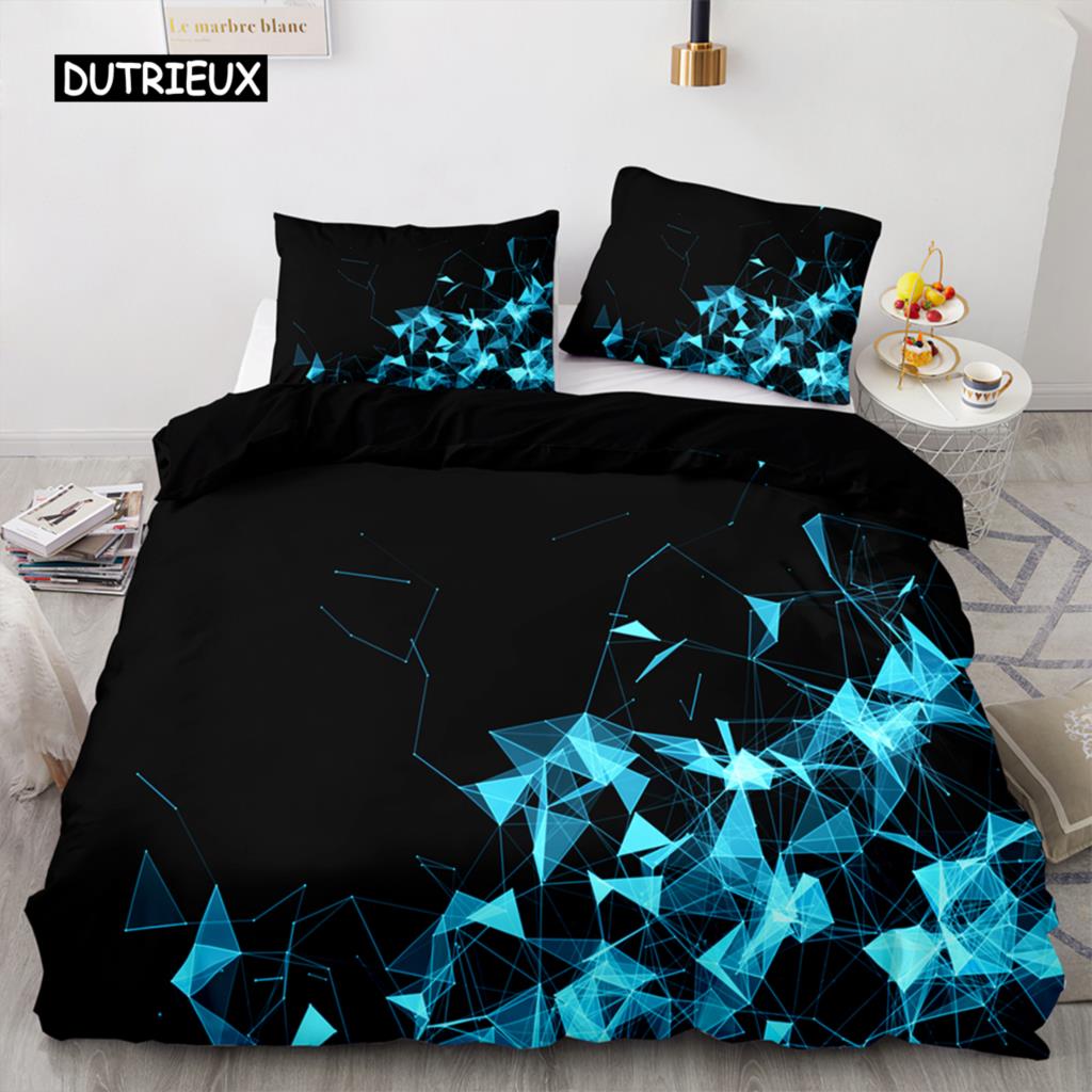 Red Glowing Polygonal Grid Pattern Bedding Set, 135×200 Duvet Cover Set With Pillowcase, 260×220 Quilt CoverBlack Blanket Cover