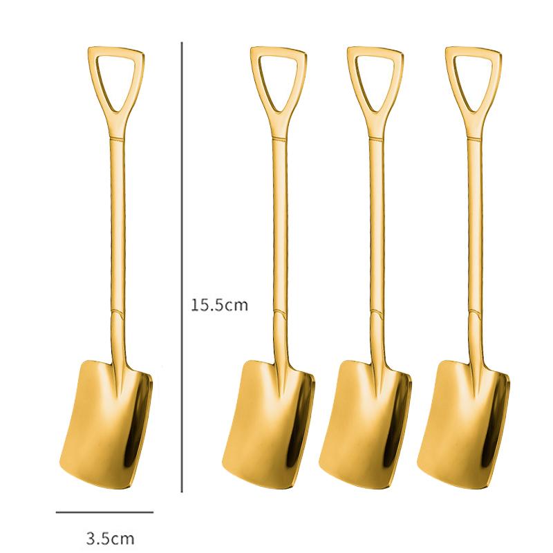 4pcs Set Stainless Steel Shovel & Point Spoons Coffee Tea Spoon Ice Cream Dessert Tip Scoops Cutlery Tableware Set Kitchen Tools