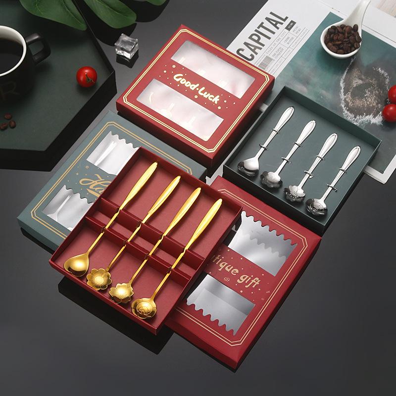 4PCS/Set 12.4-12.6cm Stainless Steel Flower Shape Spoons Coffee Mixing Ice Cream Dessert Spoons