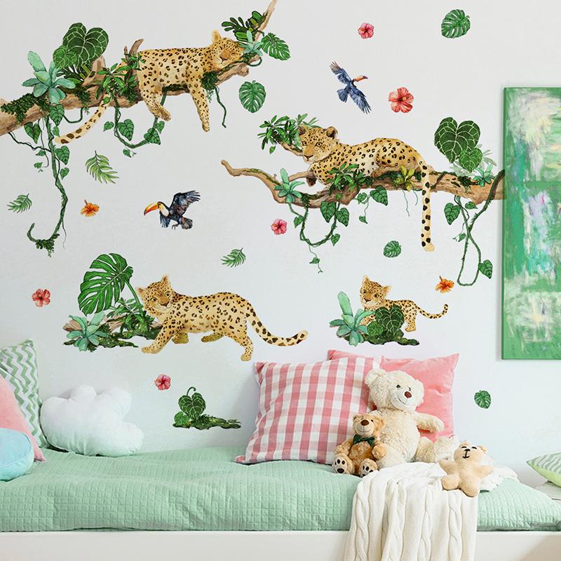 

Акварельные Реалистичные Ветви Гепард Животные Наклейки на Стену Для Декора Гостиной Дети Дети Домашнее Украшение Спальня Аксессуар зелёный