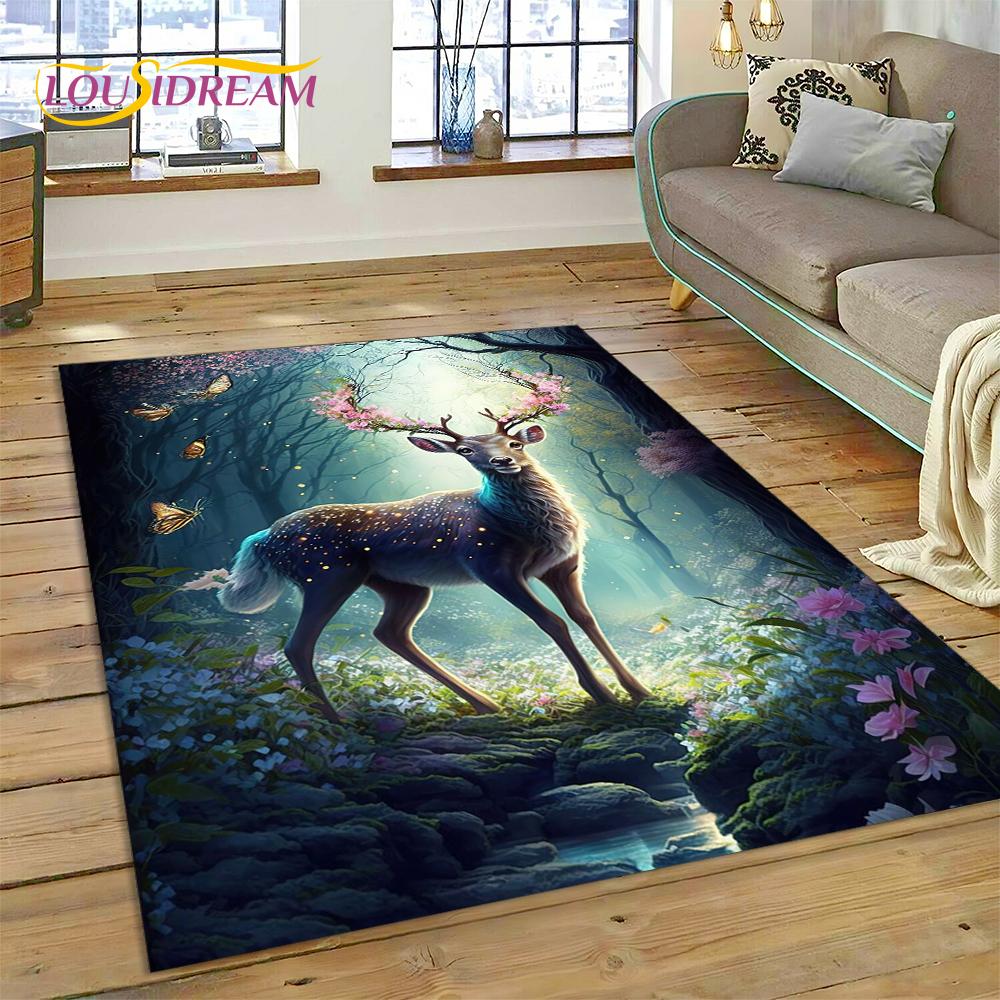 Dream Christmas Elk Sika Deer Cartoon Area Rug,Carpet Rug for Home Living Room Bedroom Sofa Doormat Decor,kid Non-slip Floor Mat