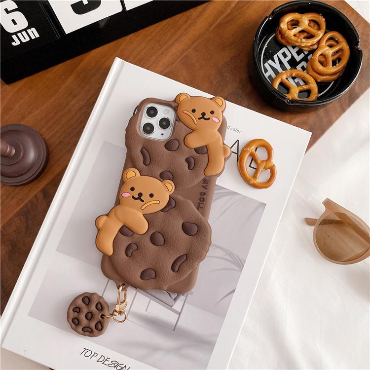 Cute Cartoon Cookie Bear Lanyard Phone Case For iPhone 17 16 15 14 Plus 13 12 11 Pro Max Shockproof Protective Cover