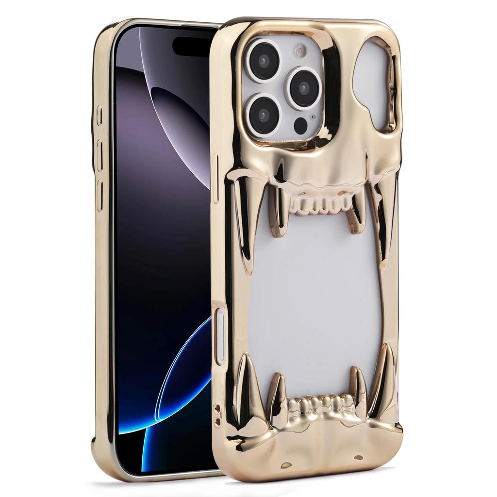 Dutý kostra tygří zub trojrozměrný plastový kryt na telefon pro IPhone 16E 16 Pro Max 15 14 Plus 13 12 11 Ochranný kryt