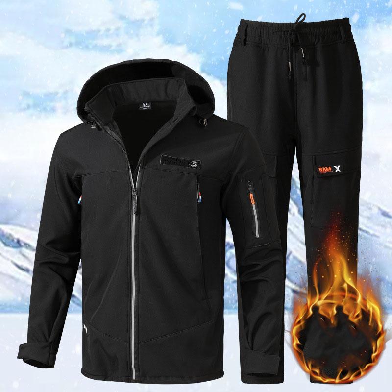 Warm Tracksuit Men Outdoor Sport Suits Winter Two Piece Set Men's Padded Thickened Windproof Waterproof Riding