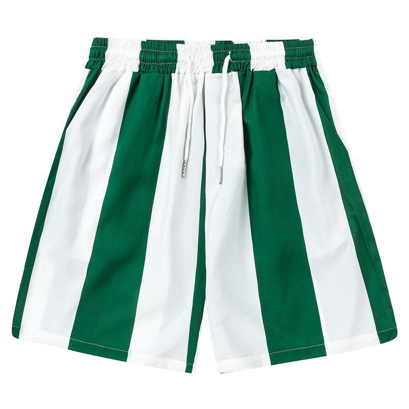 51 Hip-Hop Vintage Niche Color-Block Striped Ice Silk Shorts for Men, Summer Trendy Brand Loose Casual Beach Shorts Ins