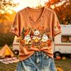 Women's Casual Halloween Print V-Neck Short Sleeve T-Shirt Top for Fall and Daily Wear