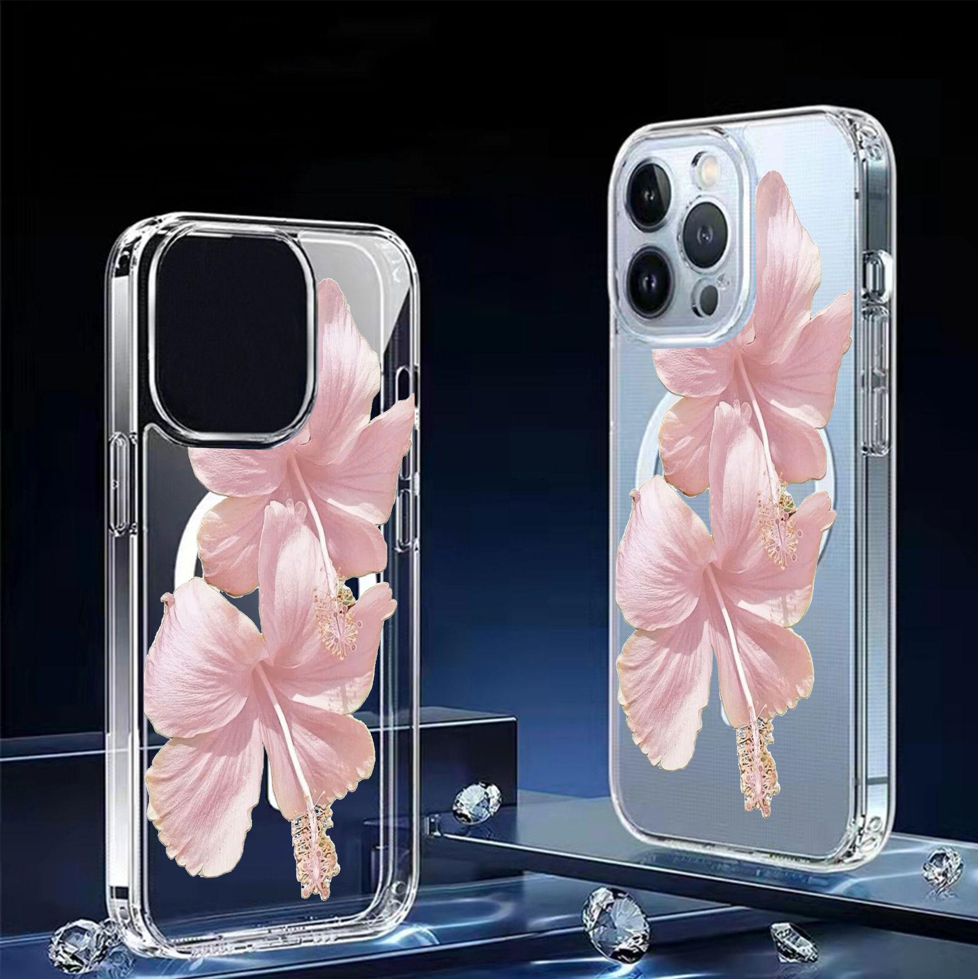 

Рожева Квітка Магнітний Прозорий Чохол для iPhone 15/16/17 Pro Max - Захист Повного Покриття Galaxy S25 Ultra прозорий