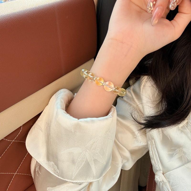 Handmade Natural Citrine Clear Quartz Beaded Bracelet Women Fresh Style Single Circle Design