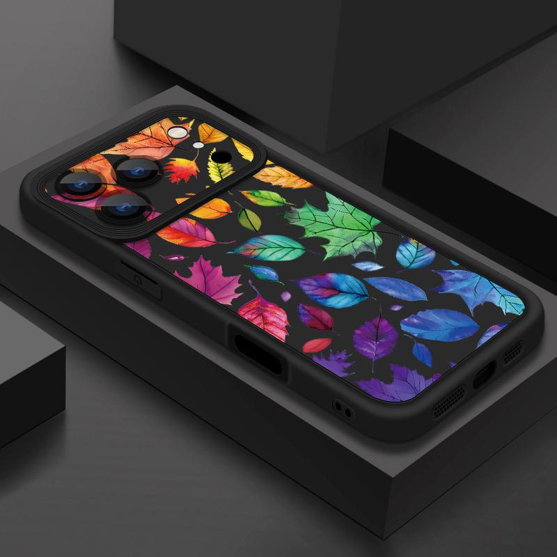Flowers Leaves Print Case For iPhone 17 Pro Max Case iPhone 16 15 14 13 Pro Max 11 17e 16e Shockproof Bumper Soft Silicone Phone Cover Cases