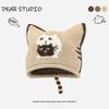 Korean retro jacquard gray cat knitted hat women's autumn and winter 2025 new face small wool hat bag head hat