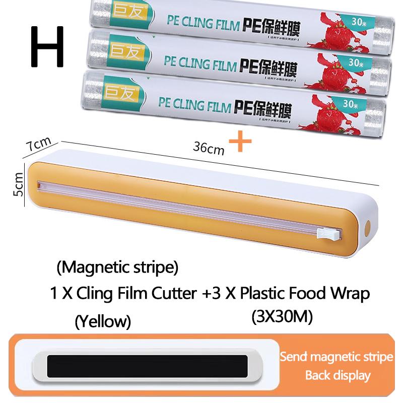 Plastic Wrap Dispenser with Slide Cutter Reusable Food Wrap Cutter Household Cling Film Cutter Refillable Cling Film Dispenser
