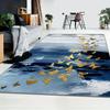Abstrakter blauer Tuschewasch Goldener fliegender Schmetterlingsdruck Großer Teppich Weiche Flanell-Bodenmatte rutschfest für Wohnzimmer Modern