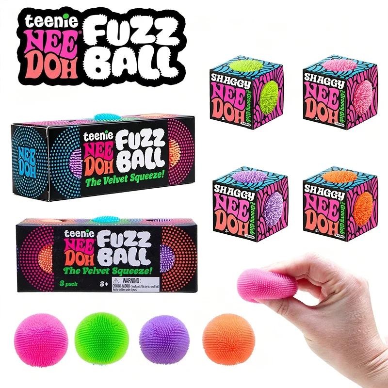 Needoh Fuzz Ball Stress Teenie 3 Pack Mini Relief Sensory Squishy Fidget Toy Stretchable The Groovy Glob Ball Fluffy Balls Toy