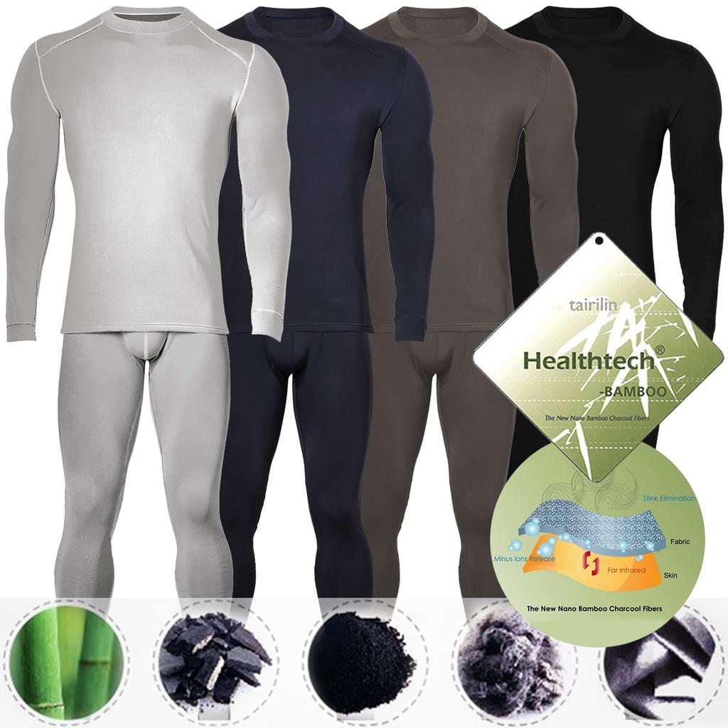 Chern Yueh Warm Underwear Warm Long Sleeve and Stretch Men's Set, Pants, Fleece-Lined, Shirt, Moisture-Wicking, Odor-Resistant, Breathable, (Black,