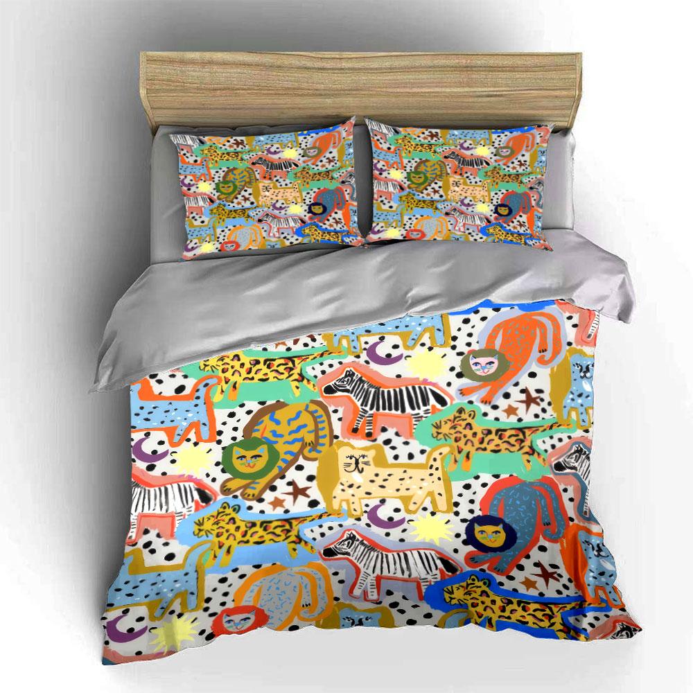 Colorful Animals Pattern Decor Set Soft Comfortable Duvet Cover Bedding Set Included 1*Duvet Cover & 2*Pillowcases, Gift