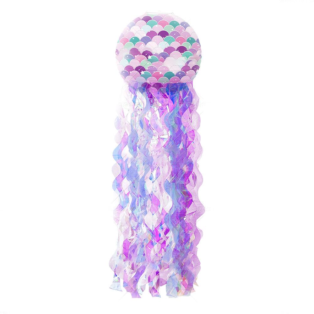 

Фонарь в виде медузы с русалками и кисточками из неоновой пленки, сложенная бумага для дня рождения, летняя вечеринка в океанском стиле, фон для подвешивания украшений, товары для декора разноцветный