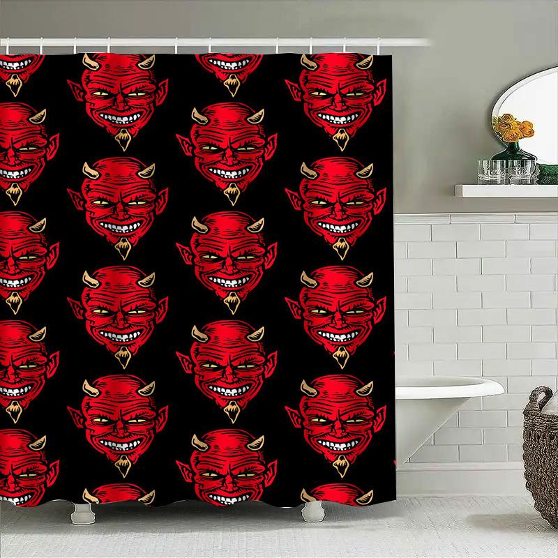 Devil Red Shower Curtain Waterproof Bathroom Decoration With 12 Panels For Home Decor Modern, Stylish, Unique Customizable Desig