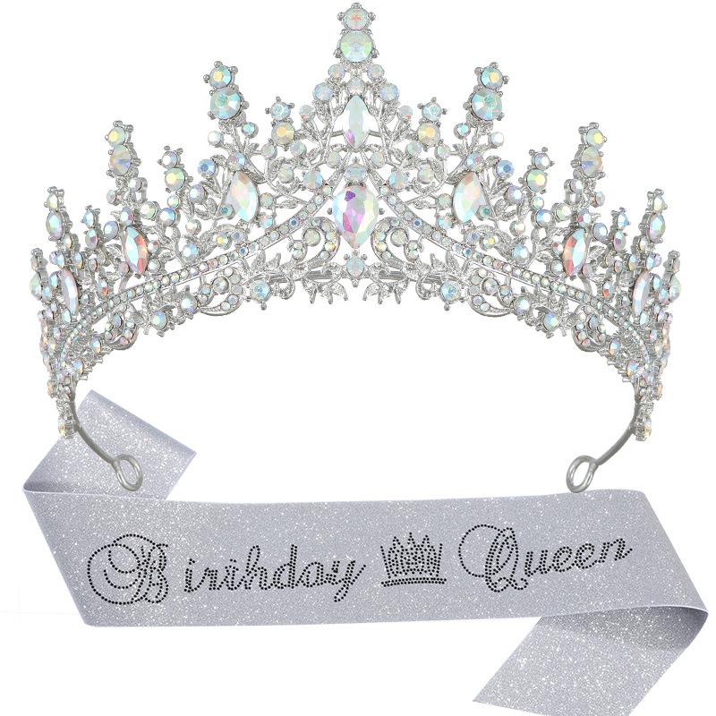 New Birthday Party Queen Crystal Crown Shoulder Strap Birthday Queen Glitter Pink Diamond Shoulder Strap Set 2026