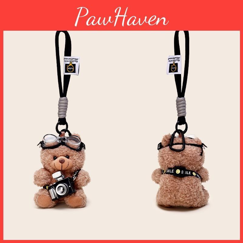 Bear Pilot Plush Keychain Doll Pendant With Flashing Camera For Kids Collectors