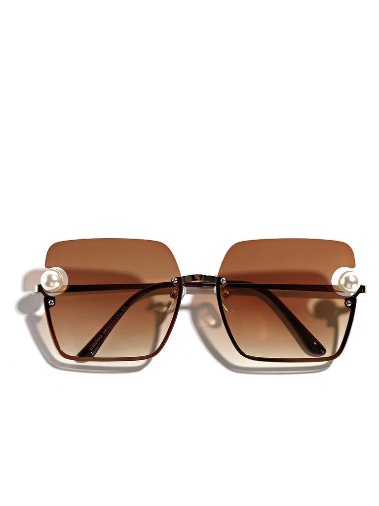 Rimless Glasses Square Metal Women Pearl Sunglasses Feeling Large Frame Gradual Change Sunglasses