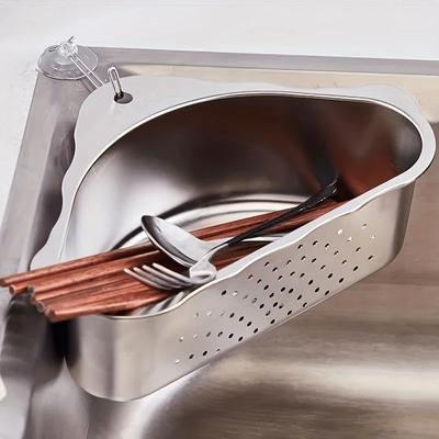 1pc, Kitchen Sink Triangle Drain Storage Rack, Food Grade 304 Stainless Steel Drainage Basket, Sink Filter Basket